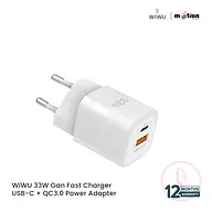 WiWU 33W Gan Fast Charger USB-C + QC3.0  Power Adapter