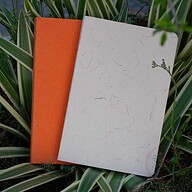 Yellowish Page Hand Made Texture Grey &amp; Orange Cover Notebook 2-Pack