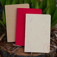 Yellowish Page Hand Made Texture Grey, Kraft &amp; Red Cover Notebook 3-Pack