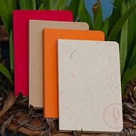 Yellowish Page Hand Made Texture Grey, Kraft, Orange, &amp; Red Cover Notebook 4-Pack