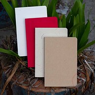 Yellowish Page Hand Made Texture Grey, Kraft, Red &amp; Texture White Cover Notebook 4-Pack