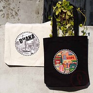 Sevendays Dhaka and Dhaka Line White (Round) Black and White Canvas Tote Bag 2-Pack
