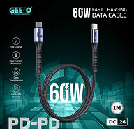 GEEOO DC26 Fast Charging 1M Long 60W (PD-PD) Data Cable