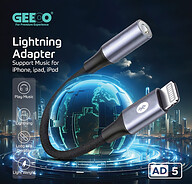 GEEOO AD5 Lightning to 3.5mm Headphone Jack Adapter (Bluetooth Supported)