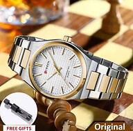 CURREN 8439 Stainless Steel Fashion Quartz Man For- Golden/White