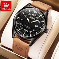OLEVS 9962 Fashion With Leather Strap Men Watch - Browen