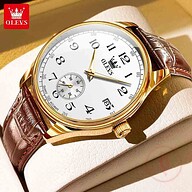 Olevs 3622 Chocklet Leather Wrist Watch For Men -Gold &amp; White