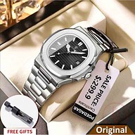 POEDAGAR 613 Luxury Stainless Steel Square Quartz Men's Watch- Silver and Black