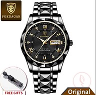 POEDAGAR 615 Luxury Fashion Luminous Date and Day Quartz Men's Watch - black