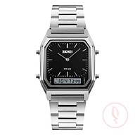 SKMEI 1220 Stainless Steel Dual Time Luxury Watch For Men -Silver and Black