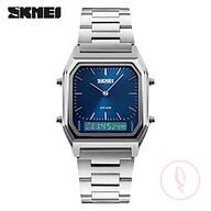 SKMEI 1220 Stainless Steel Dual Time Luxury Watch For Men -Silver and Blue