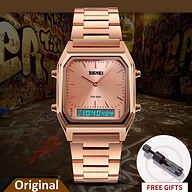 SKMEI 1220 Stainless Steel Dual Time Luxury Watch For Men -rose gold