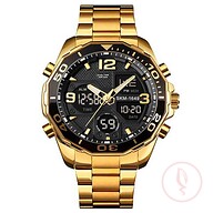 SKMEI 1649 Stainless Steel Dual Time Sport Watch For Men - Golden