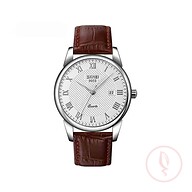 SKMEI 9058 Leather Quartz Fashion Watch Men's For- Chocolate and White