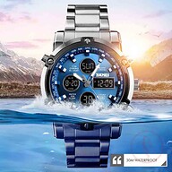 Skmei 1389 Stainless Steel Digital Men's Watch - Silver And Blue