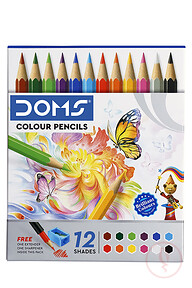 DOMS 12 Colour pencils new super Smooth and Bright colours pencils with free One Extender One Shrapener