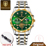 POEDAGAR 996 Stainless Steel Chronograph Luminous Quartz Watch For Men -  Green & Silver