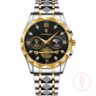 POEDAGAR 996 Stainless Steel Chronograph Luminous Quartz Watch For Men - Black & Silver
