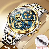 OLEVS 9947 Mens Watch Chronograph Luxury Diamond Dress Business Analog Quartz Wrist Watches Stainless Steel Waterproof Luminous Moon Phase