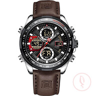 Naviforce Men Analog Digital Chronograph Dual Display Leather Strap Quartz Watch -NF9197 (Brown)