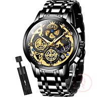 OLEVS Mens Watch Chronograph Luxury Diamond Dress Business Analog Quartz Wrist Watches Stainless Steel Waterproof Luminous Moon Phase