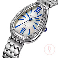 SKMEI 2331 Fashion Retro Classic Snake Shape Dial Rhinestone Surrounded Stainless Steel Watch - Golden and Silver