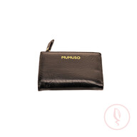 Crinkle Pattern Short Soft Leather Bifold Wallet-Black