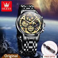 OLEVS Mens Watch Chronograph Luxury Diamond Dress Business Analog Quartz Wrist Watches Stainless Steel Waterproof Luminous Moon Phase