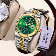 POEDAGAR 910 Luxury Fashion Luminous Quartz Men's Watch - Silver Green And Golden